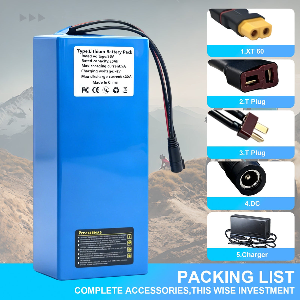 Electric Bicycle Battery Pack 36V/48V 10Ah/20Ah UL Certified for E-Bikes