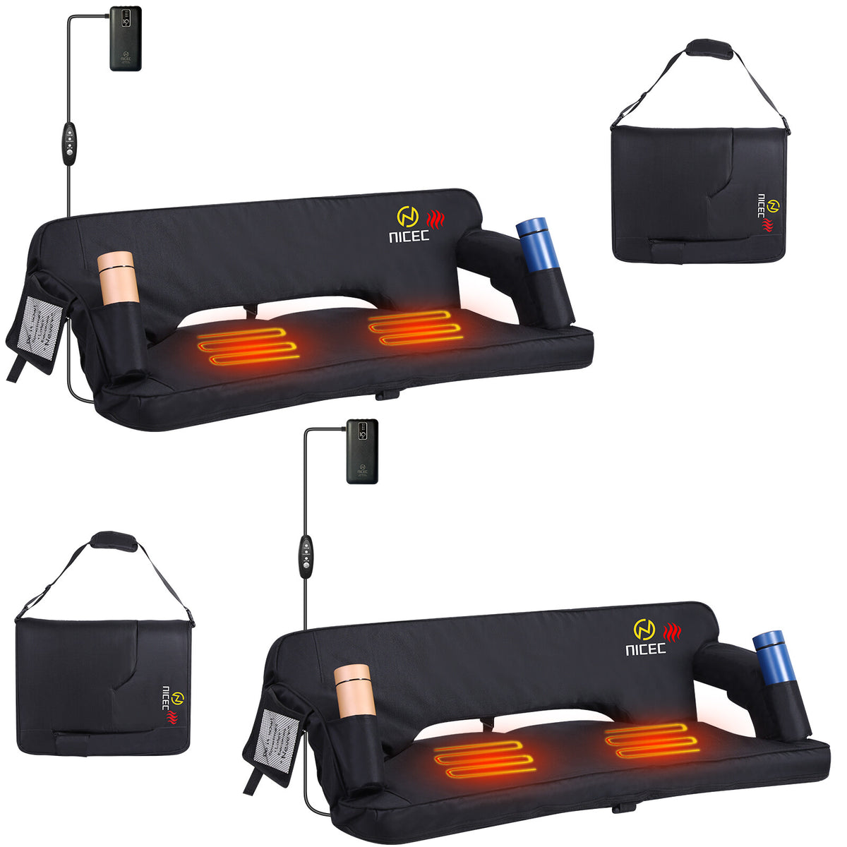 Oversized Stadium Seat with Back Support | Double Bleacher Cushion, Foldable & Padded