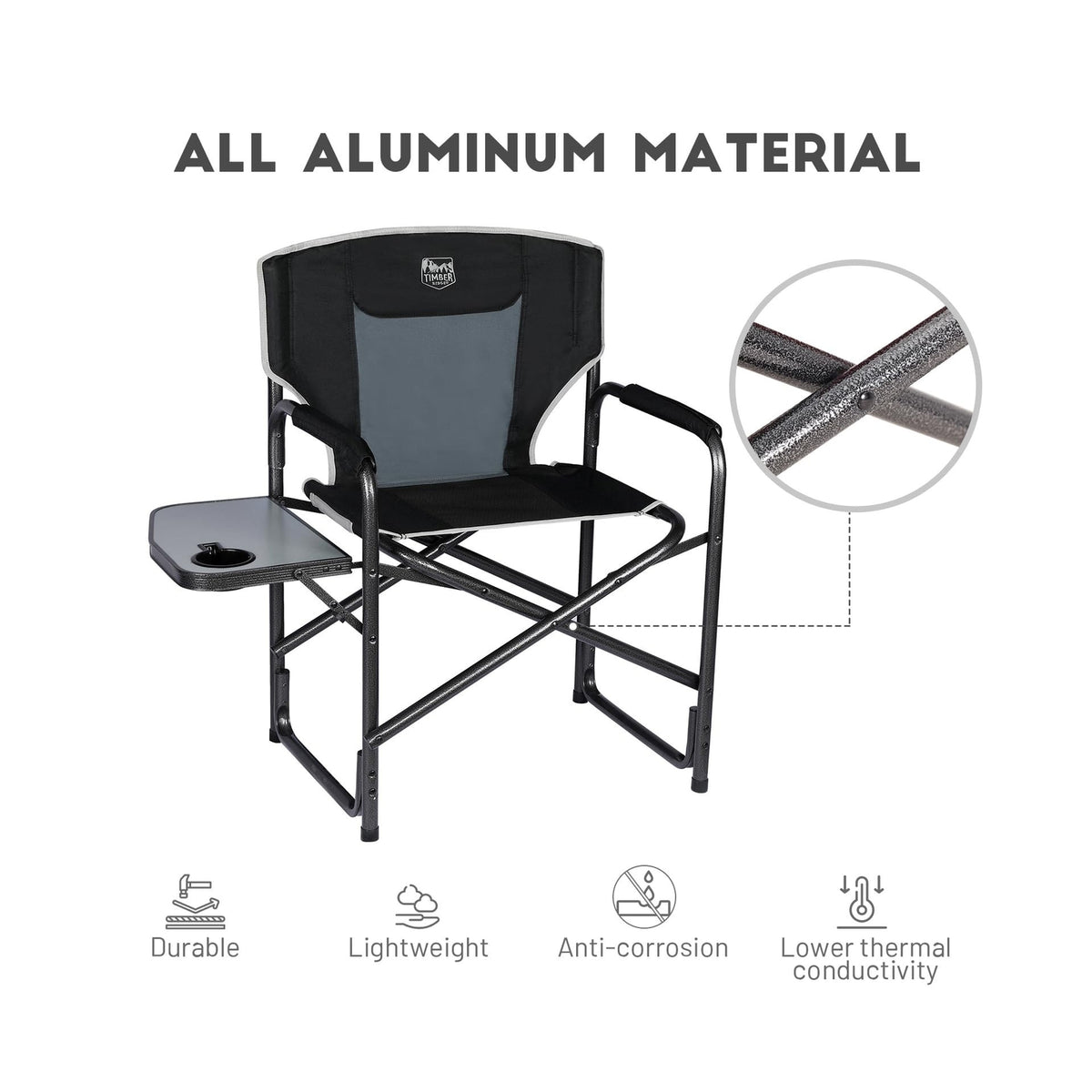 Outdoor Camping Chair with Side Table Lightweight Folding Heavy Duty Support 400lbs