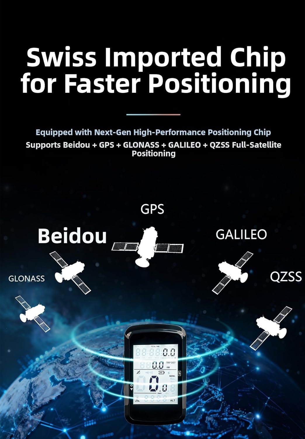 Wireless GPS Bike Computer with Auto Start/Stop 2.4" LCD Waterproof Cycling Speedometer
