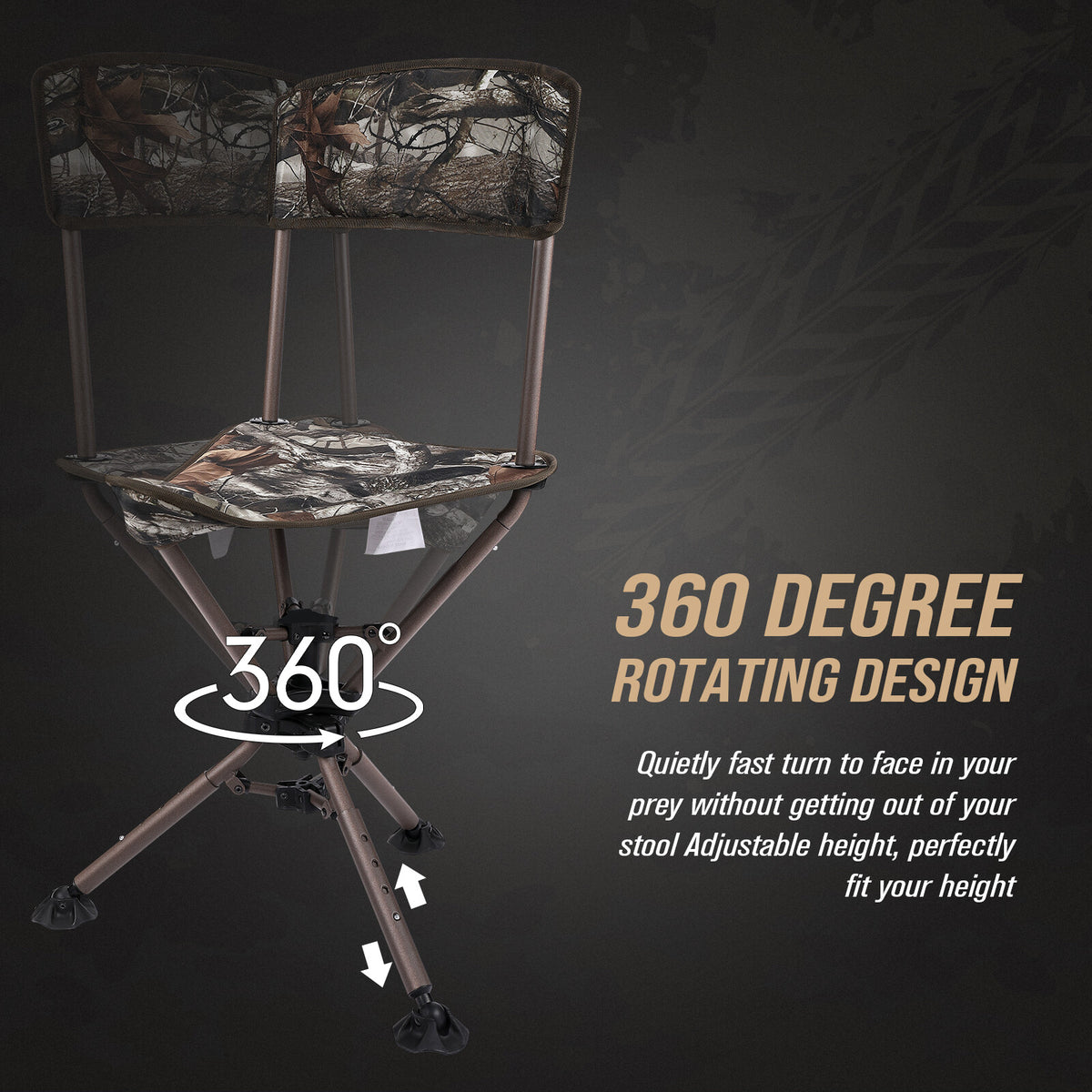 Foldable Swivel Hunting Chair Seat with 360° Rotation and Adjustable Height