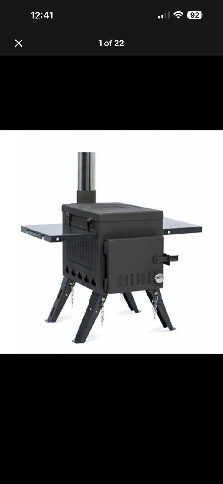 Portable Wood Burning Camping Stove with Vent Pipe & Accessories