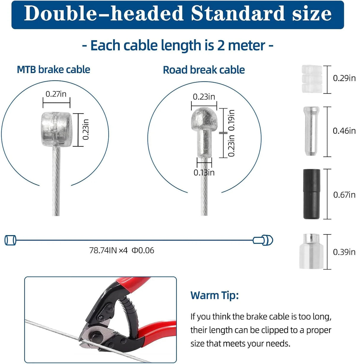 Universal Bike Brake Cables Set 4pcs Stainless Steel for MTB & Road Bikes