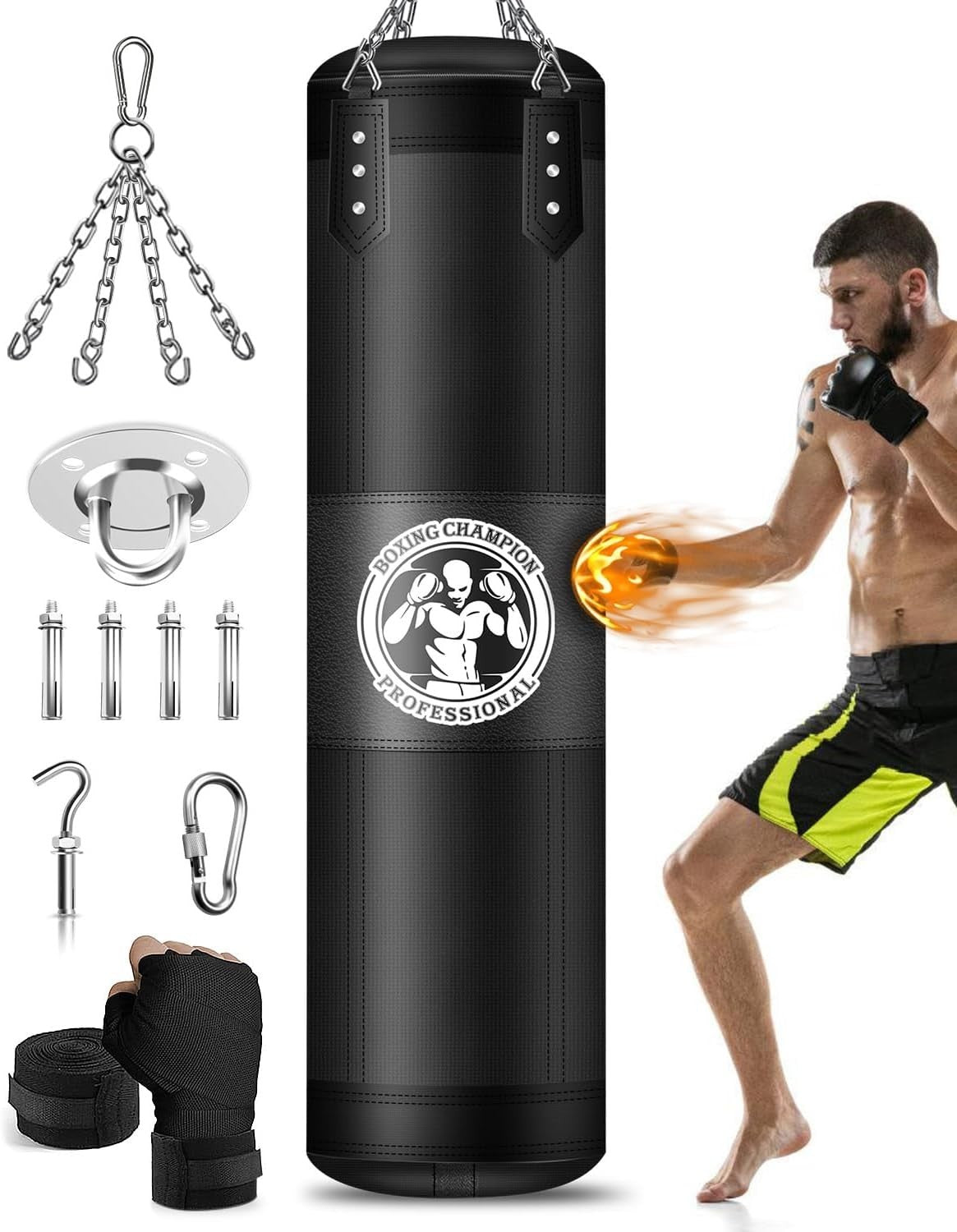 Heavy Boxing Bag 4FT Unfilled with Stainless Steel Chains - Martial Arts Training Equipment