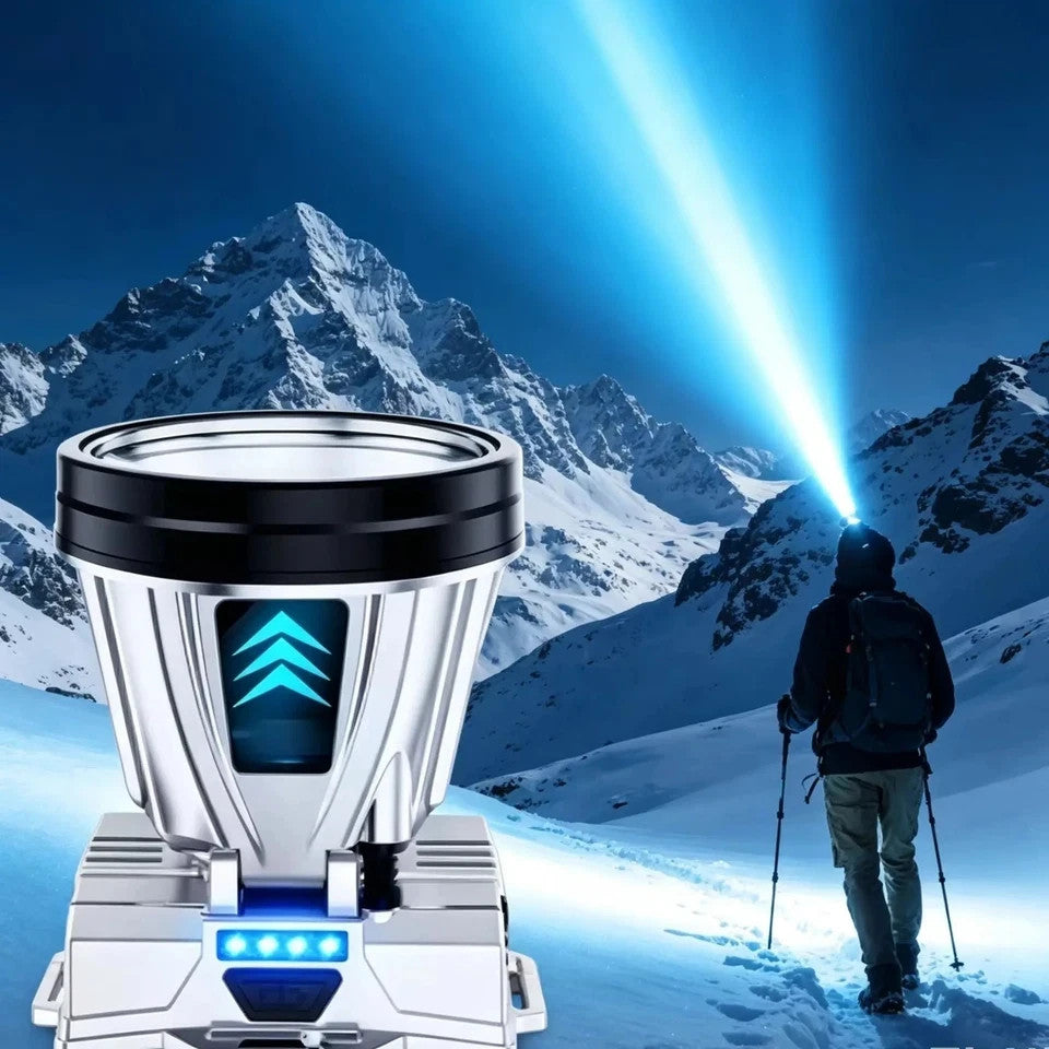 Rechargeable 10000mAh LED Headlamp with Wide Beam, Waterproof & Adjustable Strap