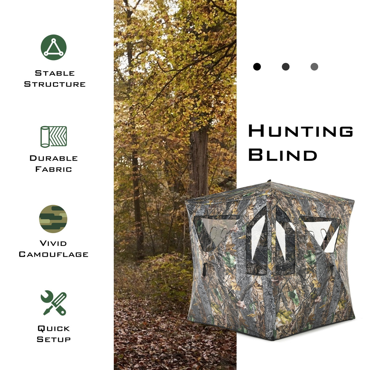 Portable Hunting Blind Pop-Up Ground Tent with Gun Ports and Carrying Bag