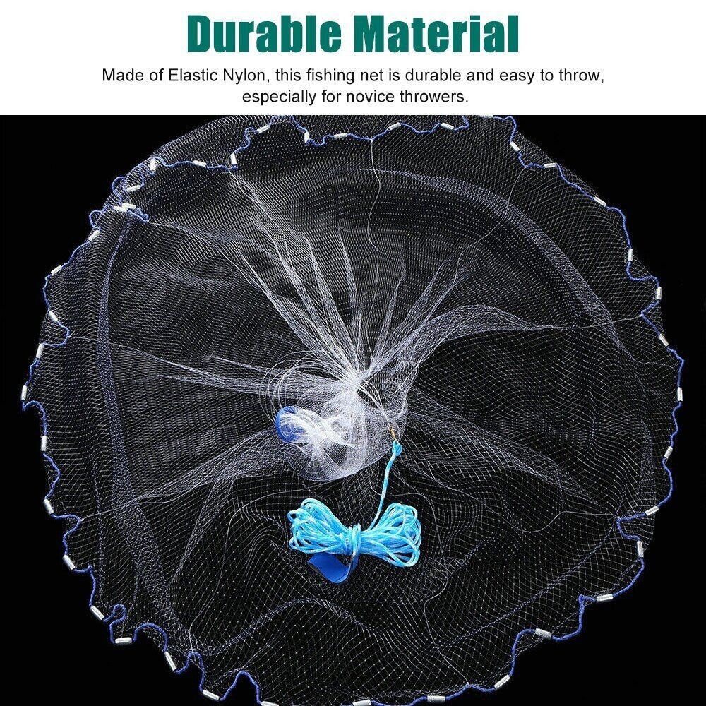 Heavy Duty Nylon Cast Net for Fishing - Multiple Radius Sizes