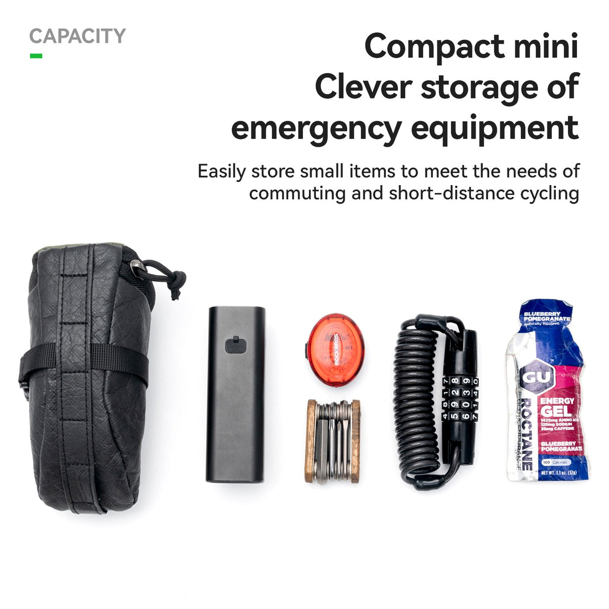 Water-Resistant Bike Saddle Bag with Light Strip - Under Seat Cycling Storage