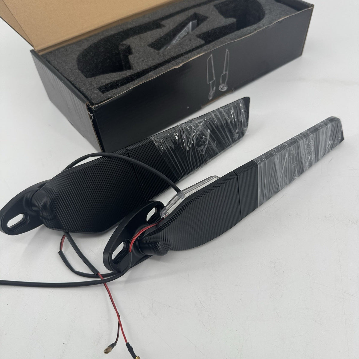Motorcycle Winglet Mirrors with LED Turn Signals Matte Black Adjustable Pair