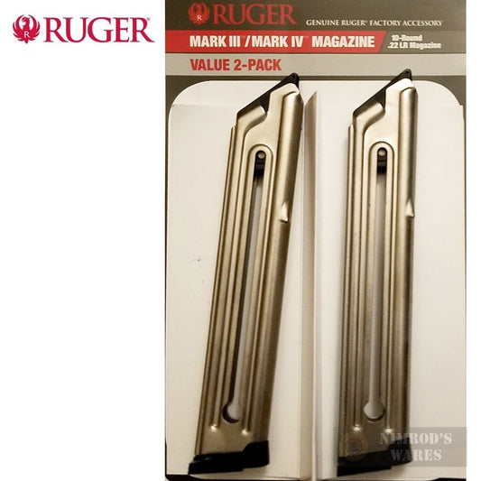 2-Pack Ruger MK III MK IV .22LR 10-Round Nickel Magazines for Pistols