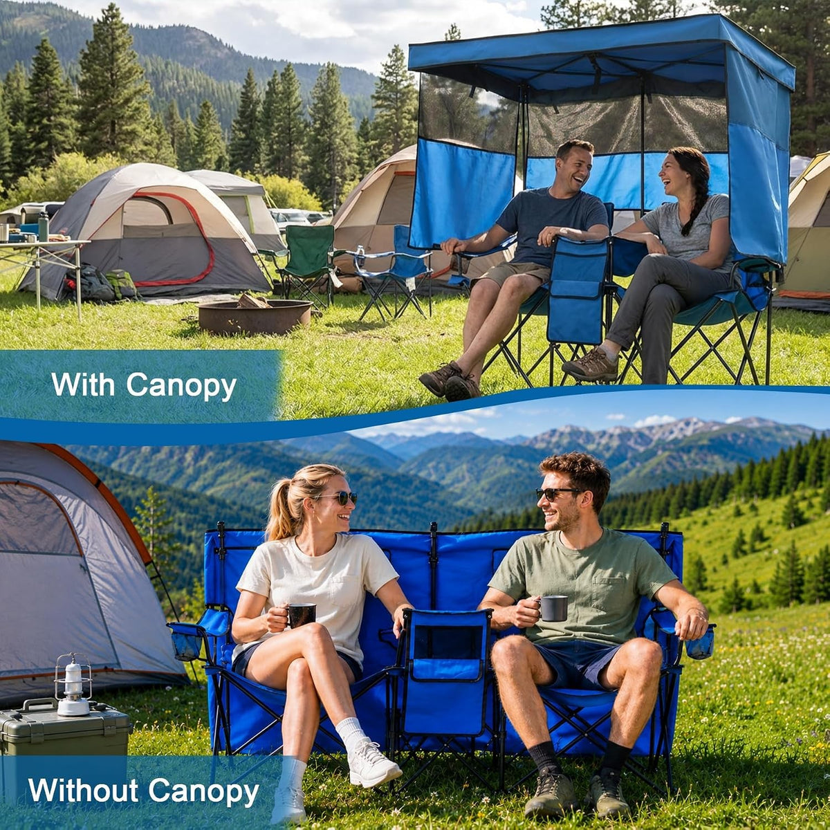 Double Beach Chair with Canopy Shade and Cooler Bag