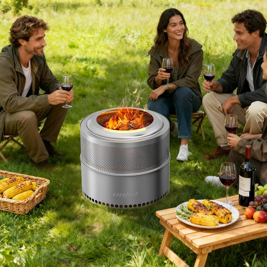 Large Smokeless Stainless Steel Fire Pit for Outdoor Wood Burning - Portable, 4-6 People
