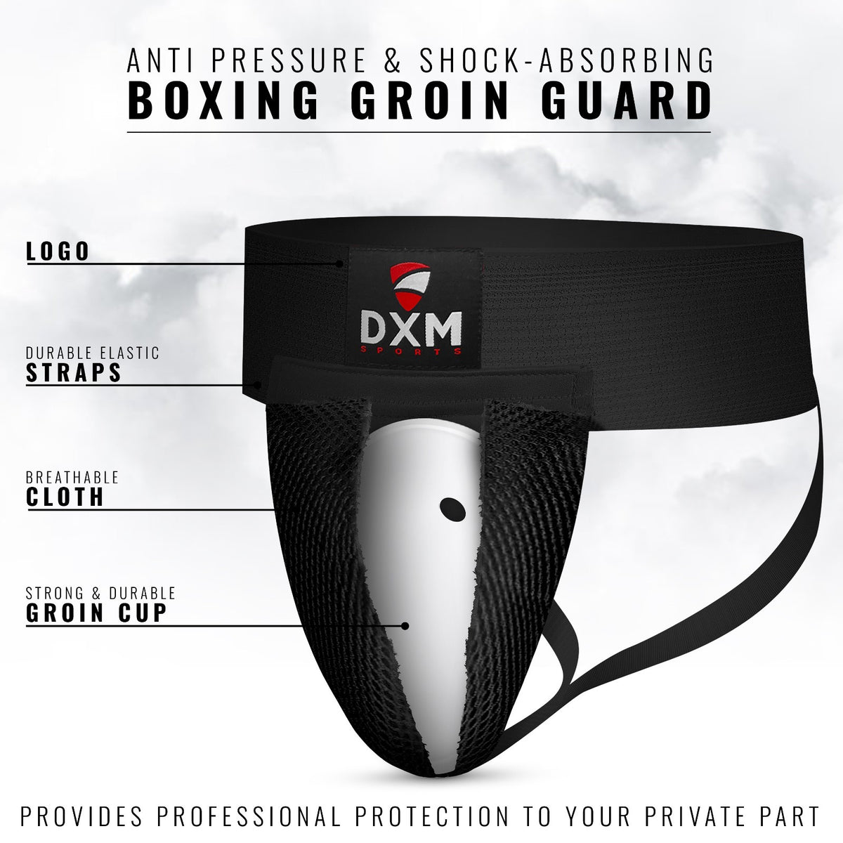 Boxing Groin Protector with Removable Gel Cup - Black/White Mesh