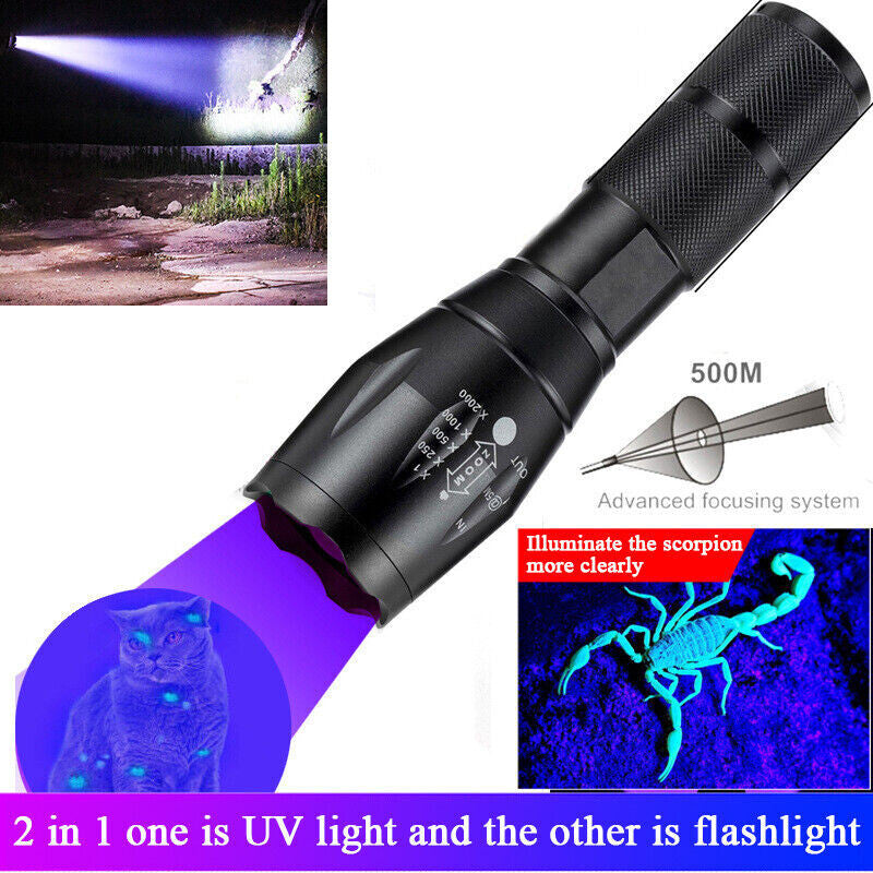 UV Flashlight Black Light 120000lm Handheld Torch Waterproof UV Lamp