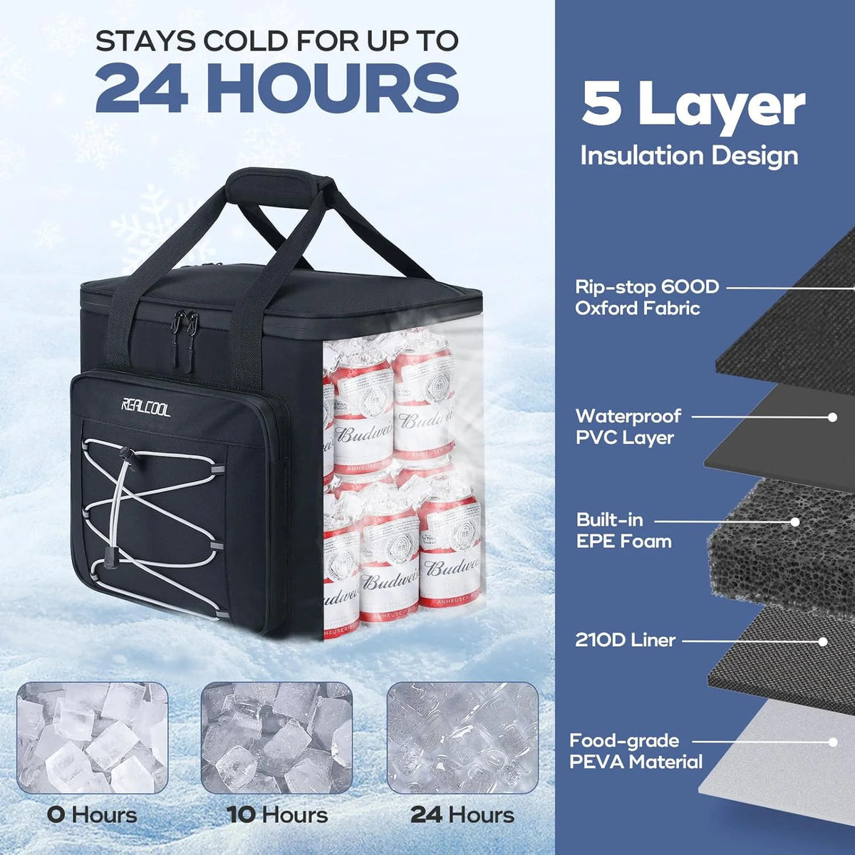 Insulated Soft Cooler Bag for 35/45 Cans, Leak-Proof Collapsible Lunch Tote