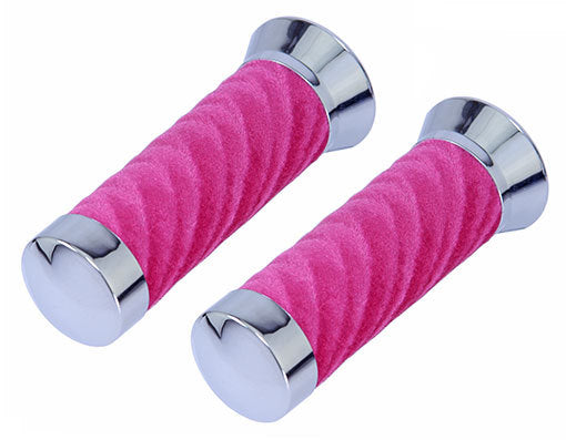 Lowrider Velour Handlebar Grips with Chrome or Gold Caps for Custom Bikes