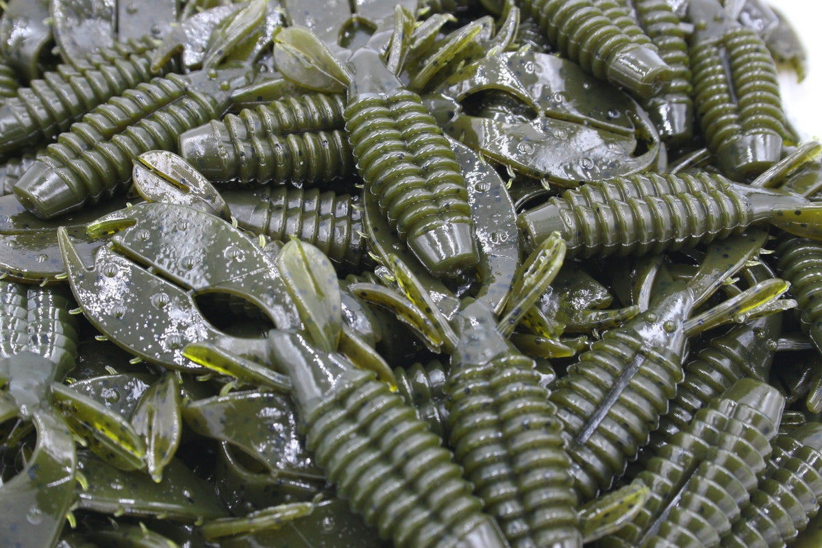 Green Pumpkin Craw Flapper Jig Trailer for Bass Fishing - 50 & 12 Pack