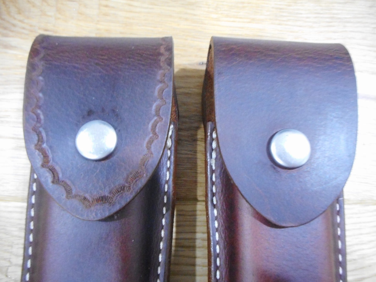 Leather Sheath for Multi Tools - Durable Custom Dark Brown Sheath with Plain or Tooled Flap