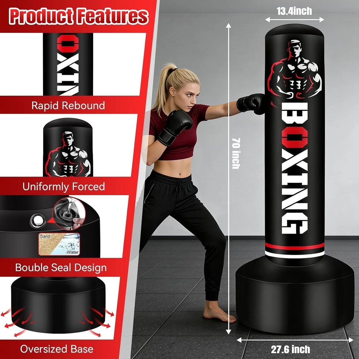 Heavy Freestanding Boxing Punching Bag with Stand 70 Inch for Martial Arts Training