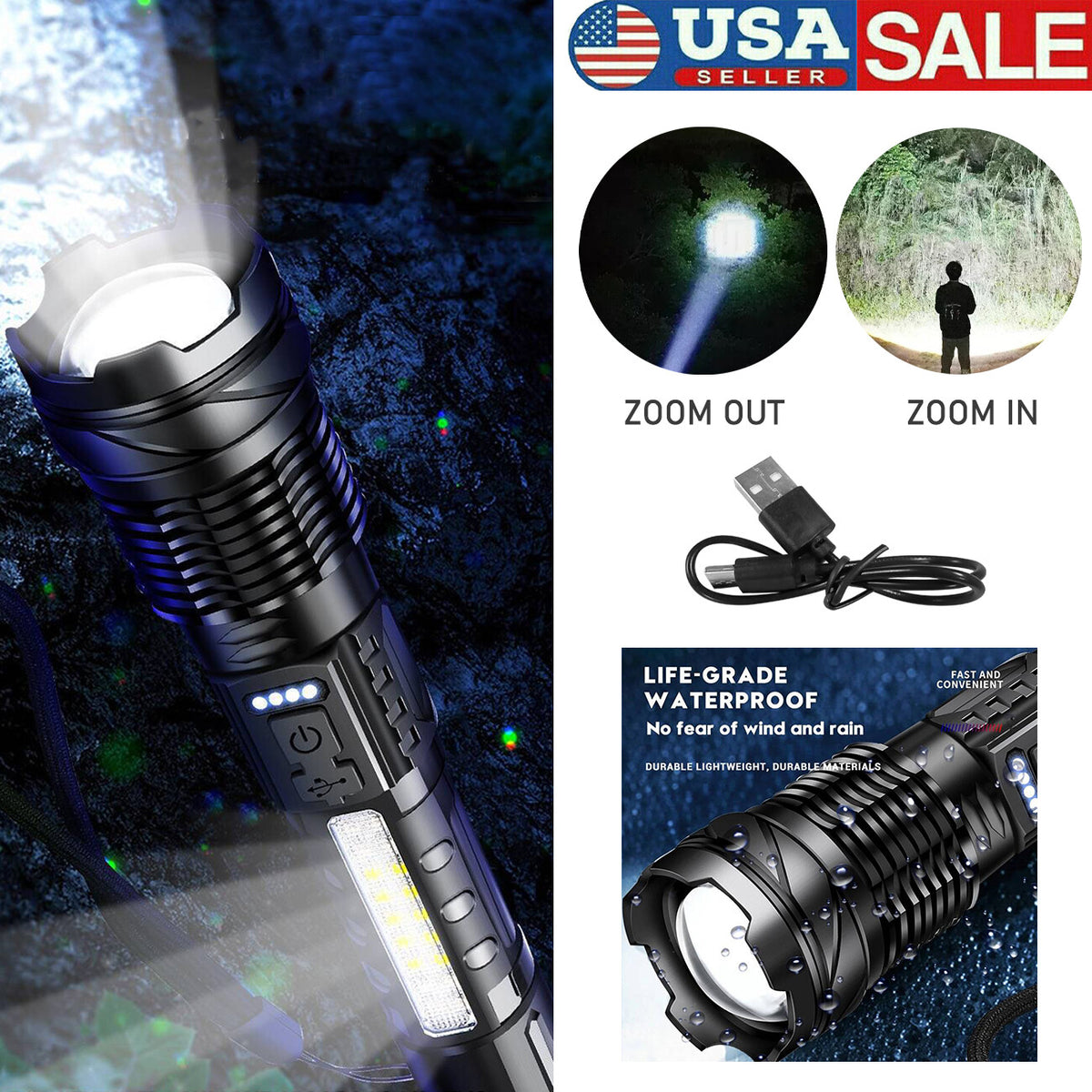 Super Bright Rechargeable LED Flashlight for Camping Hiking Outdoor