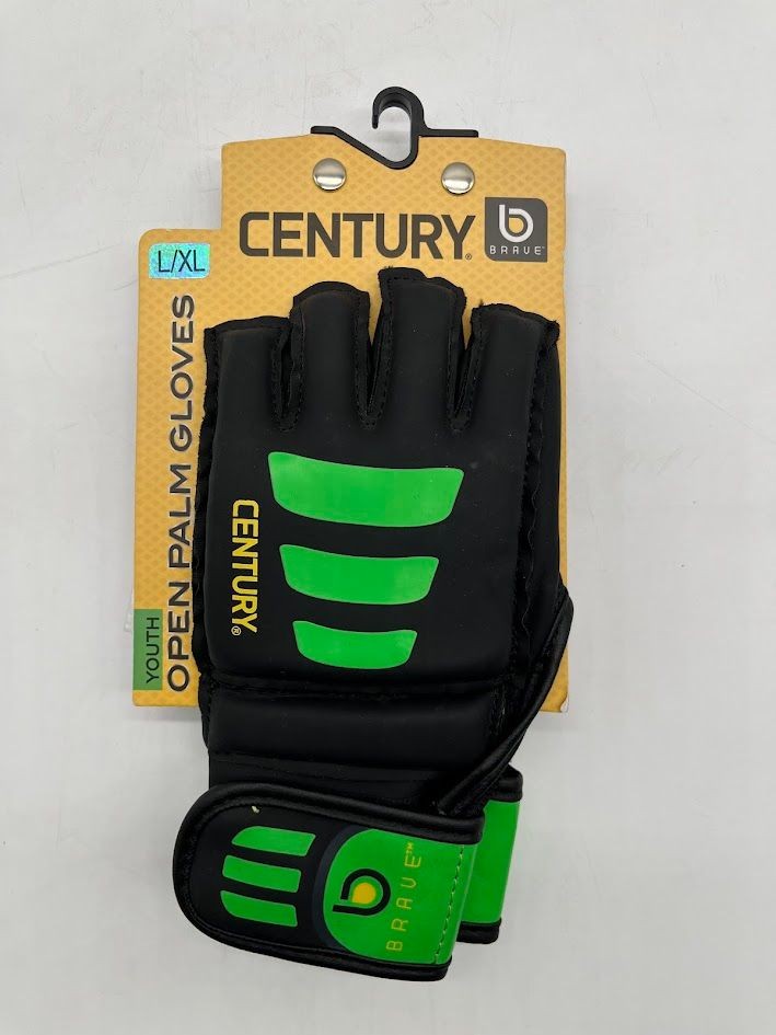Youth MMA Open Palm Gloves XL Black Green Velcro Wrist Strap Training Gear