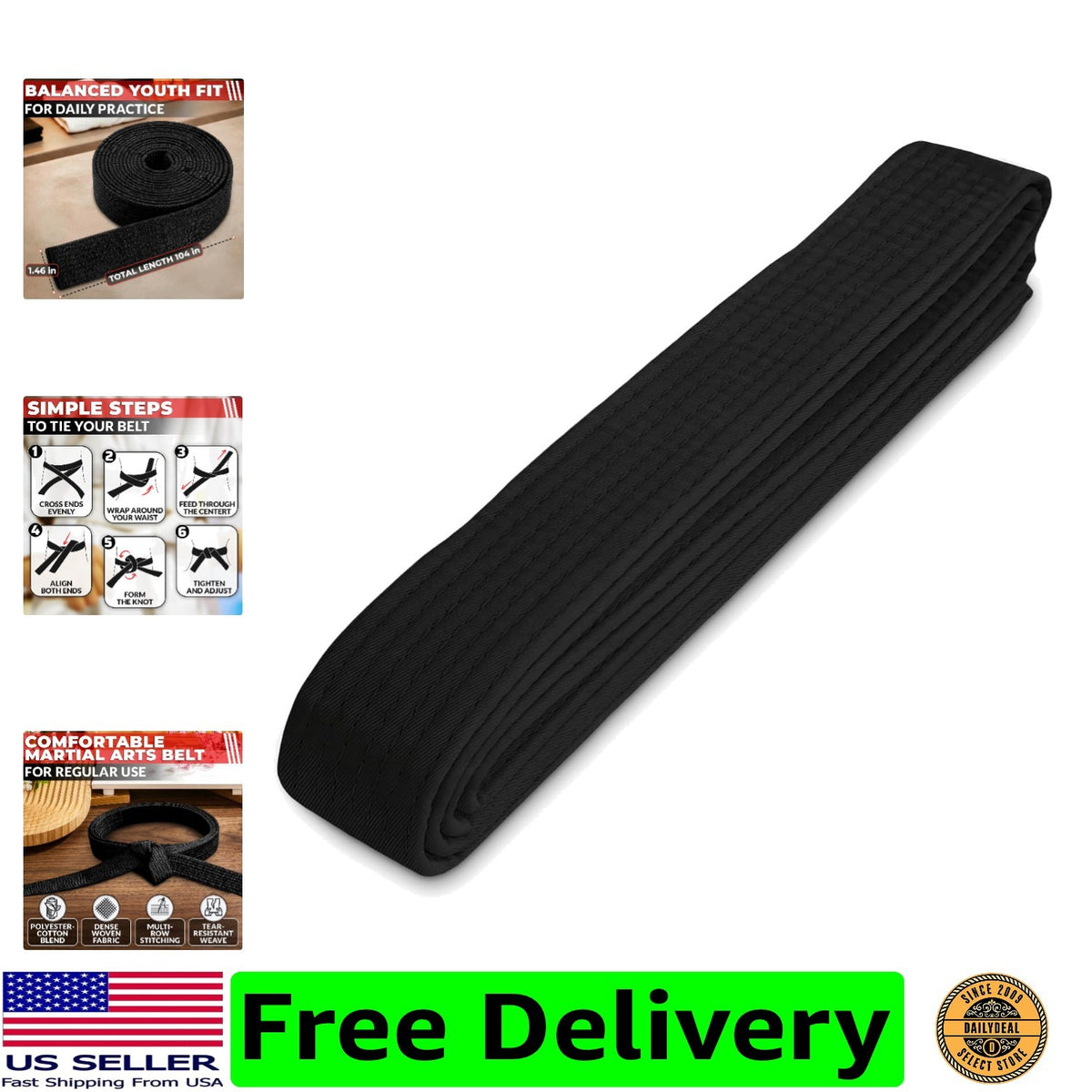 Martial Arts Belt for Women & Men - 86.6" & 104" Judo, Karate, BJJ, Taekwondo