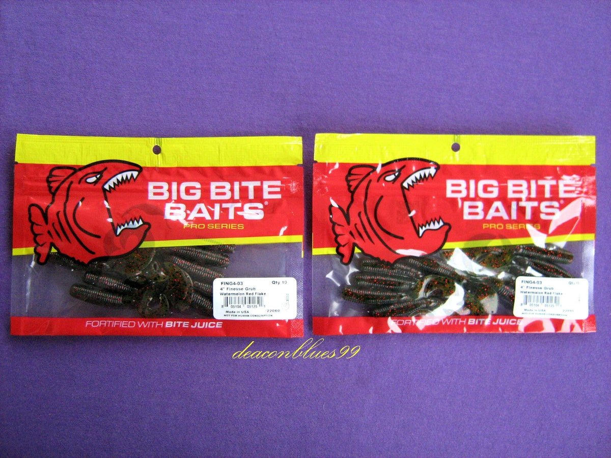 2 Packs 4-Inch Finesse Grub Baits Watermelon Red Flake for Freshwater & Saltwater Fishing