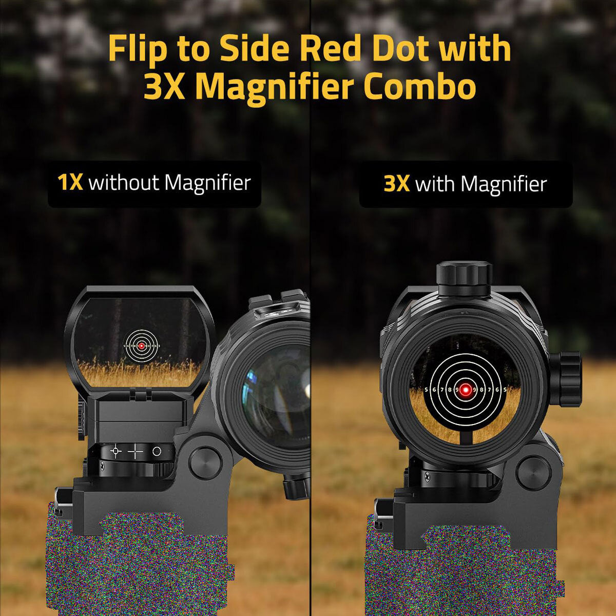 Red Dot with 3X Magnifier Combo, 4 Reticle Options, Mount