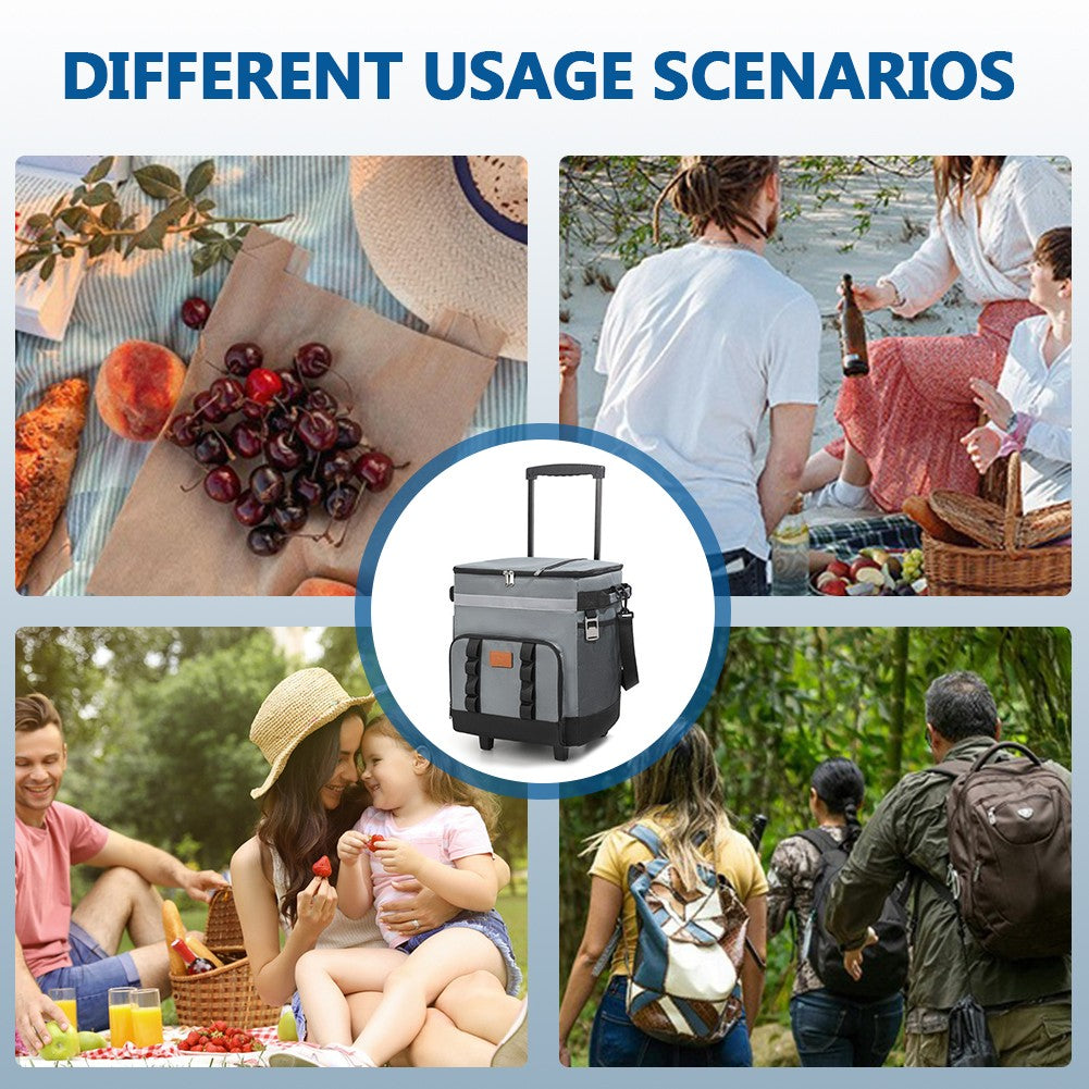 Large Portable Wheeled Cooler Bag with Detachable Trolley - Insulated Food Carrier