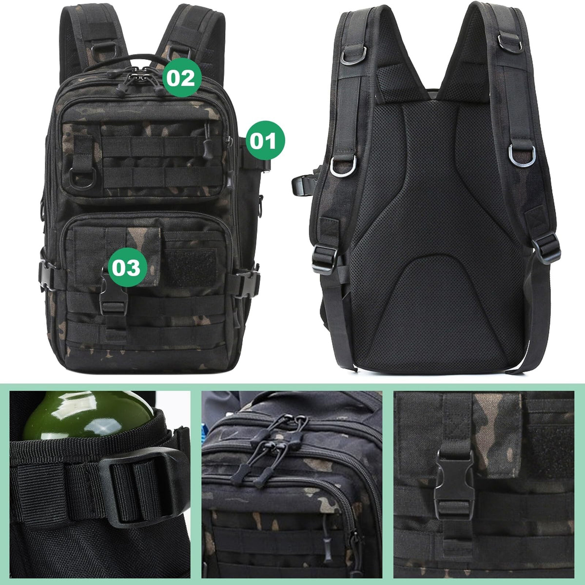 Waterproof Fishing Tackle Backpack with Rod Holder, Multiple Storage Pockets