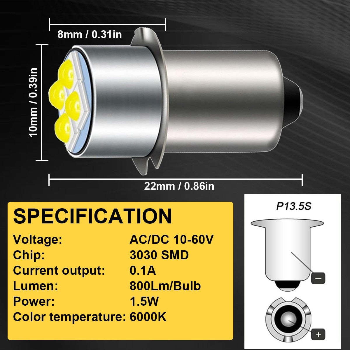 LED Flashlight Worklight Bulb 19.2V P13.5S for Craftsman 19V Tools - White