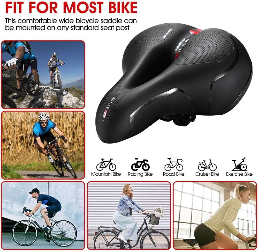 Comfort Bike Saddle with Tail Light Shock Absorbing Waterproof Cover