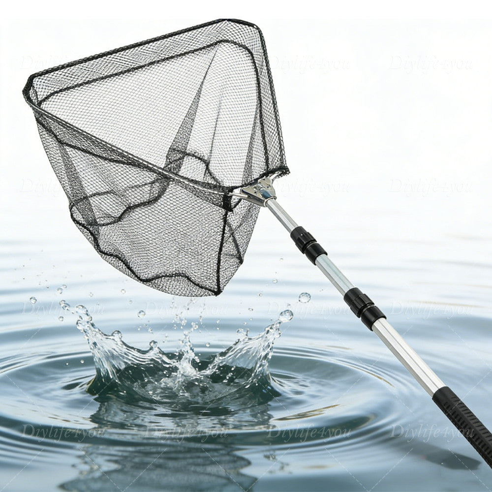 Telescopic Folding Aluminum Fishing Landing Net with Micro Mesh 3-Section Extending Pole