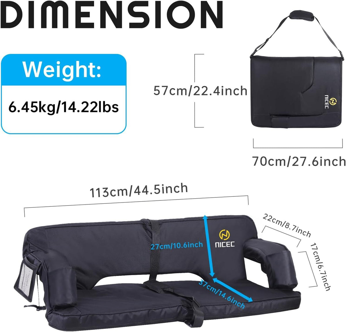 Oversized Stadium Seat with Back Support | Double Bleacher Cushion, Foldable & Padded