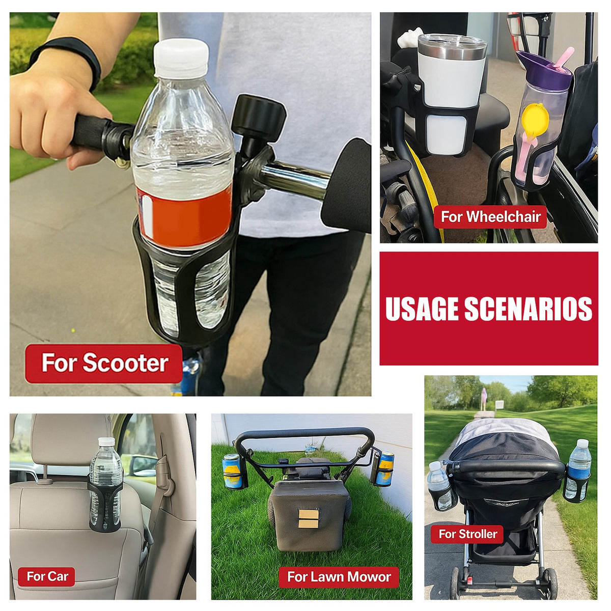 Universal 360° Beverage Cup Holder for Wheelchair, Walker, Bike & Rollator
