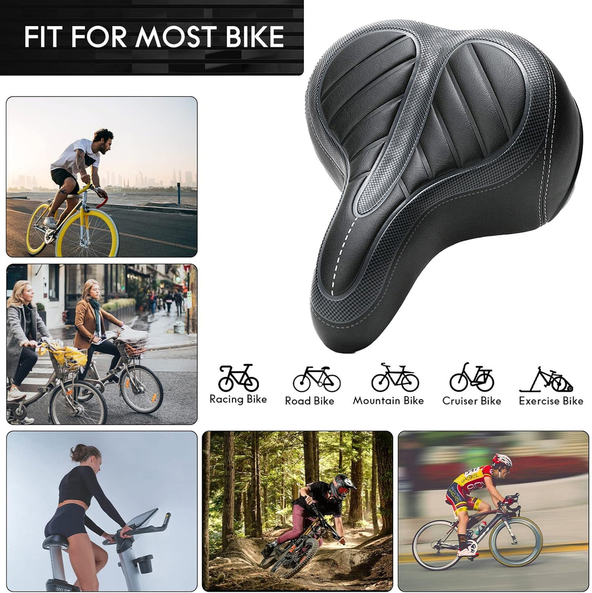 Oversized Bicycle Seat for Men & Women Extra Wide Soft Cushion Comfortable Bike Saddle