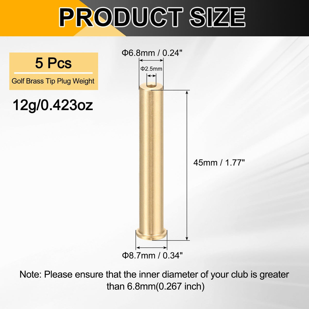 Golf Club Brass Tip Weights 12g for 0.355/0.370 Inch Shafts - Set of 5