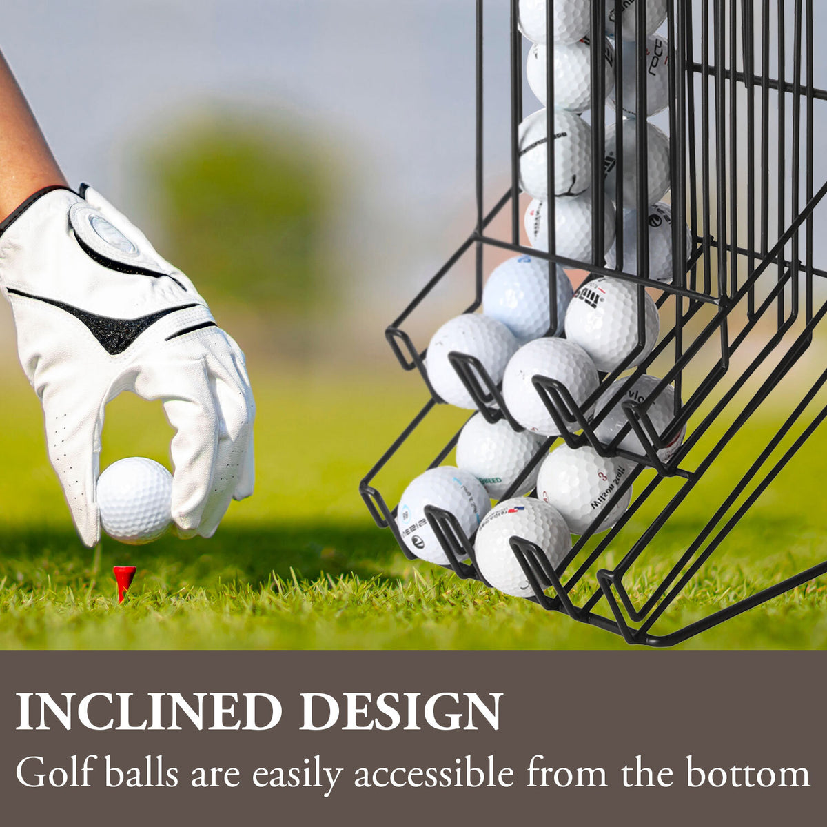 60 Capacity Golf Ball Holder Dispenser Rack - Matte Black Metal