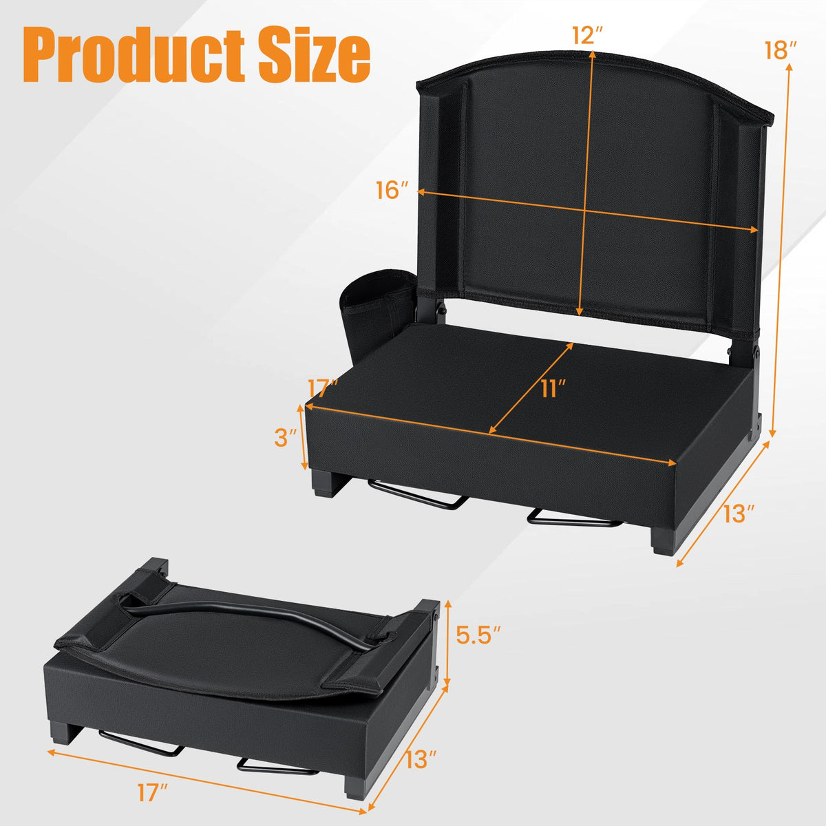 Premium Stadium Seat with Back Support and Cup Holder, Padded Portable Bleacher Cushion