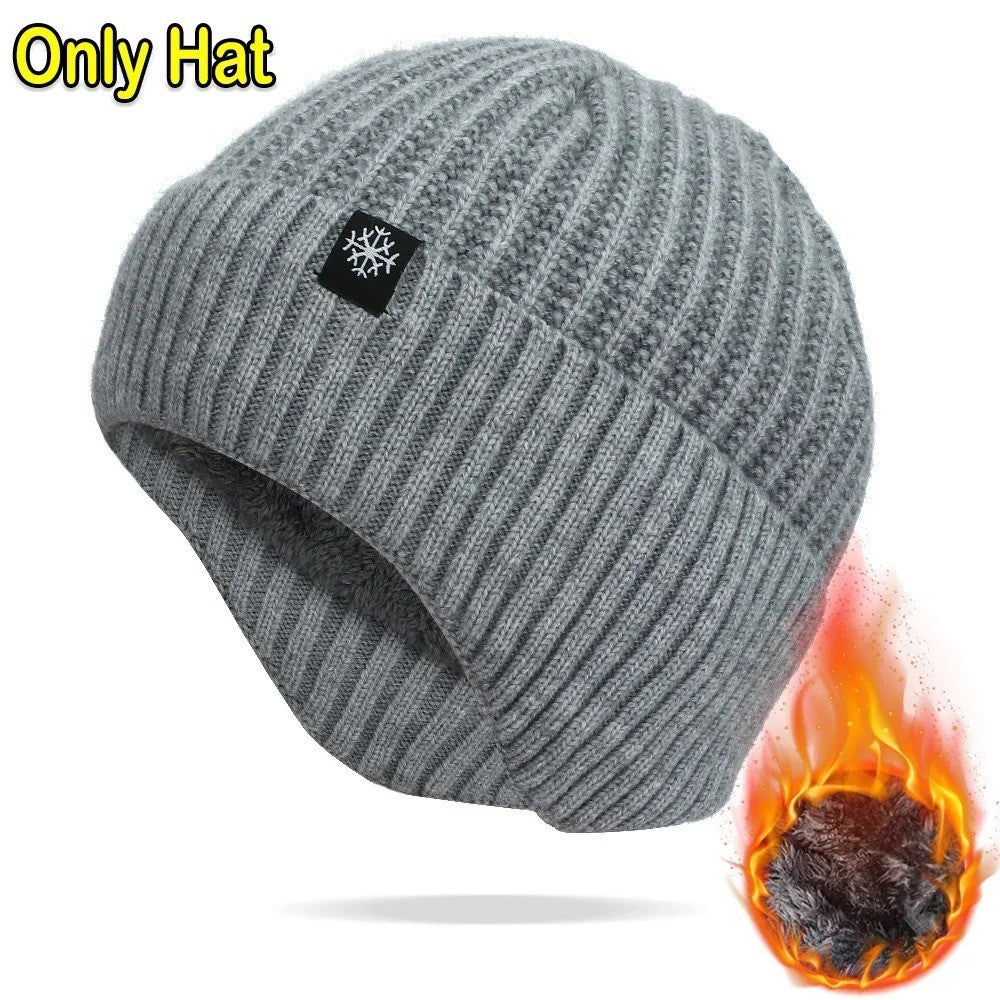 Men's Winter Knitted Beanie Hat with Faux Fur Lining Windproof Cap