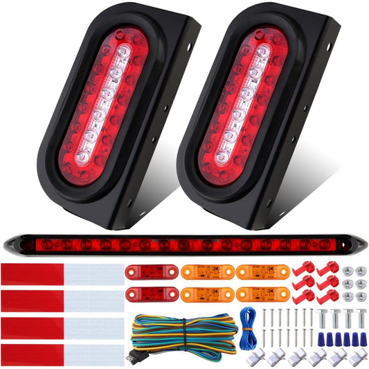 6-Inch Oval LED Trailer Tail Light Kit with Bracket & 25ft Wiring Harness