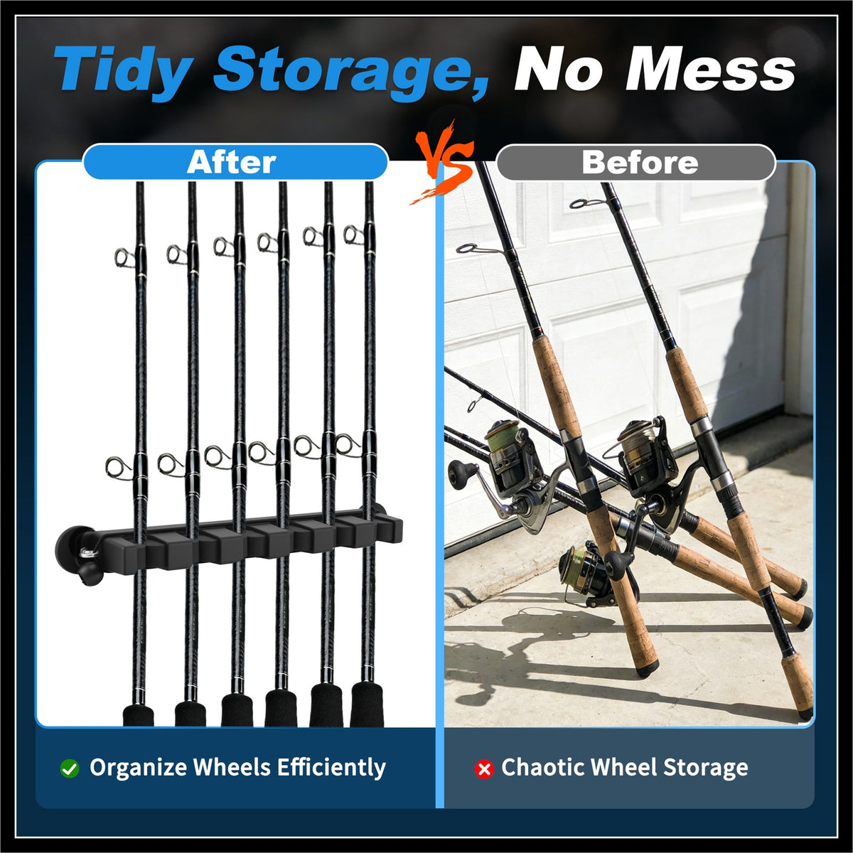 Magnetic Fishing Rod Holder Set with Elastic Rope - 6 Rod Storage for Boat Truck Pickup