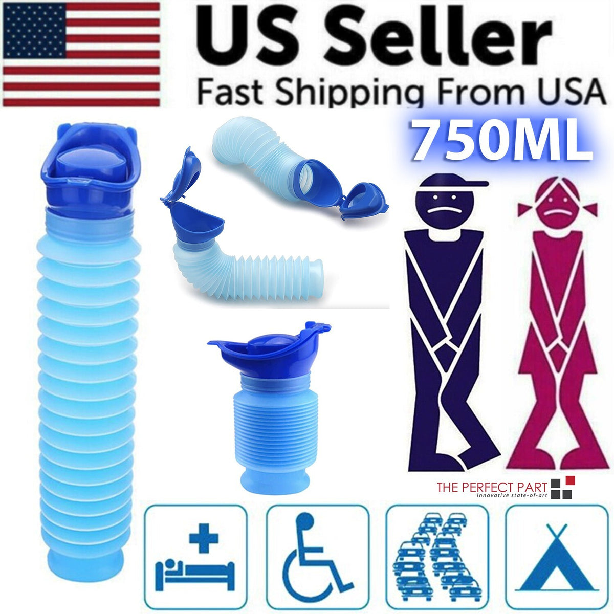 Portable Urinal Bottle for Men Women Travel Camping Car Emergency Kit
