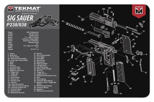 Gun Cleaning Mat for Sig Sauer P238/938 11x17 Inch Waterproof Durable Pad