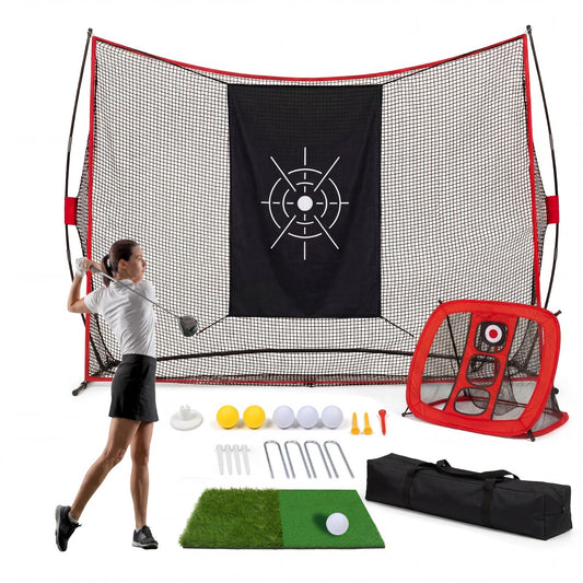 10x7ft Golf Practice Net with Chipping Area & Dual Turf Mat - Indoor Outdoor Training