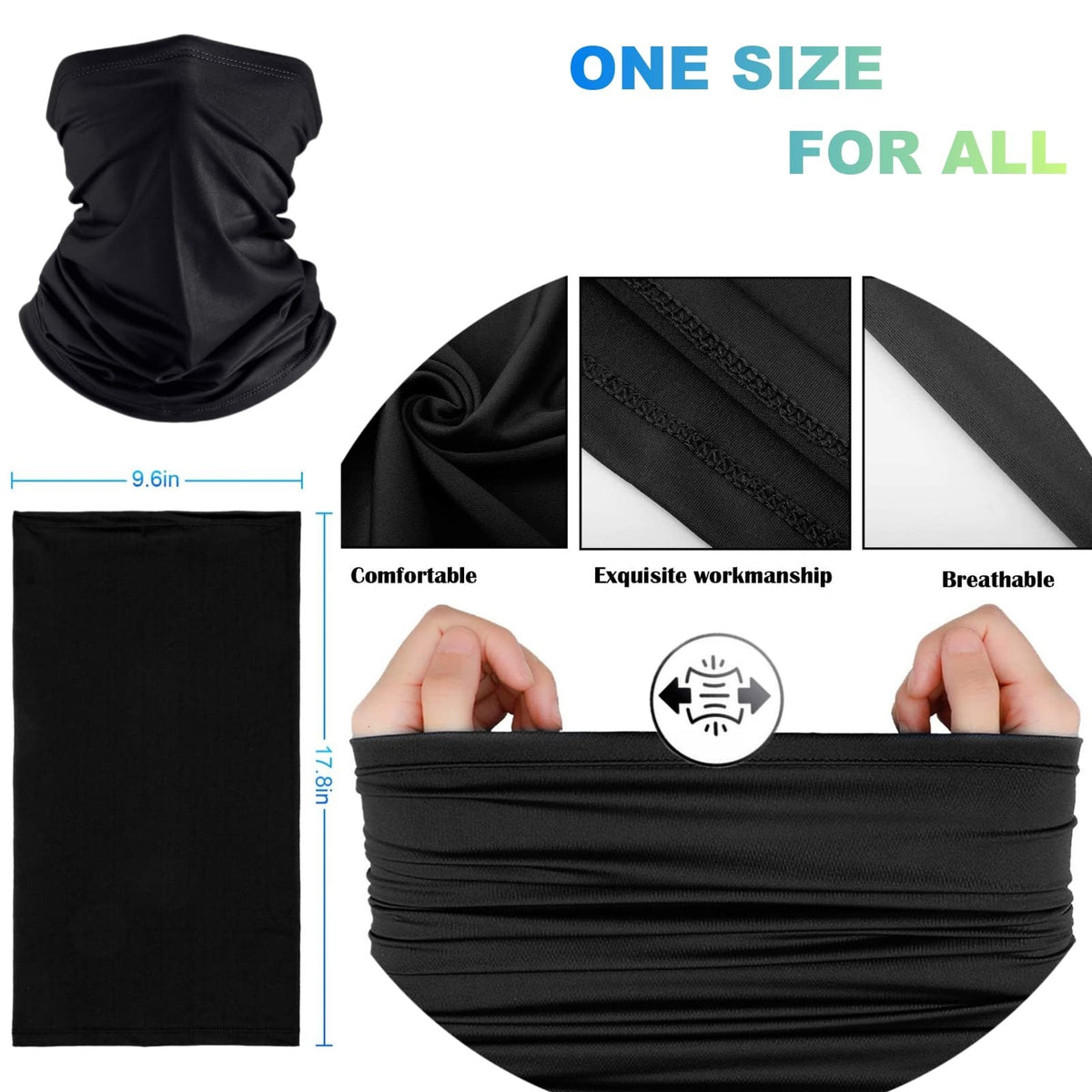 Breathable 6 Pack Neck Gaiter Face Masks for Men Women - Multi-Use Protective Headwear