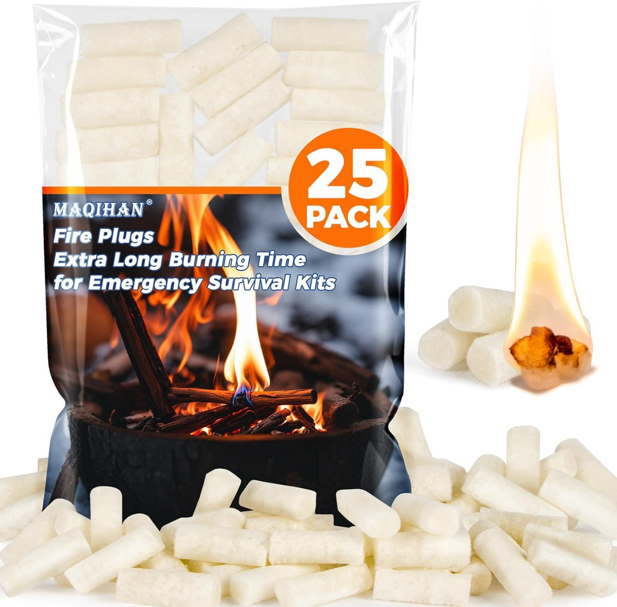 25 Pack Waterproof Fire Starters for Campfire BBQ Survival & Camping