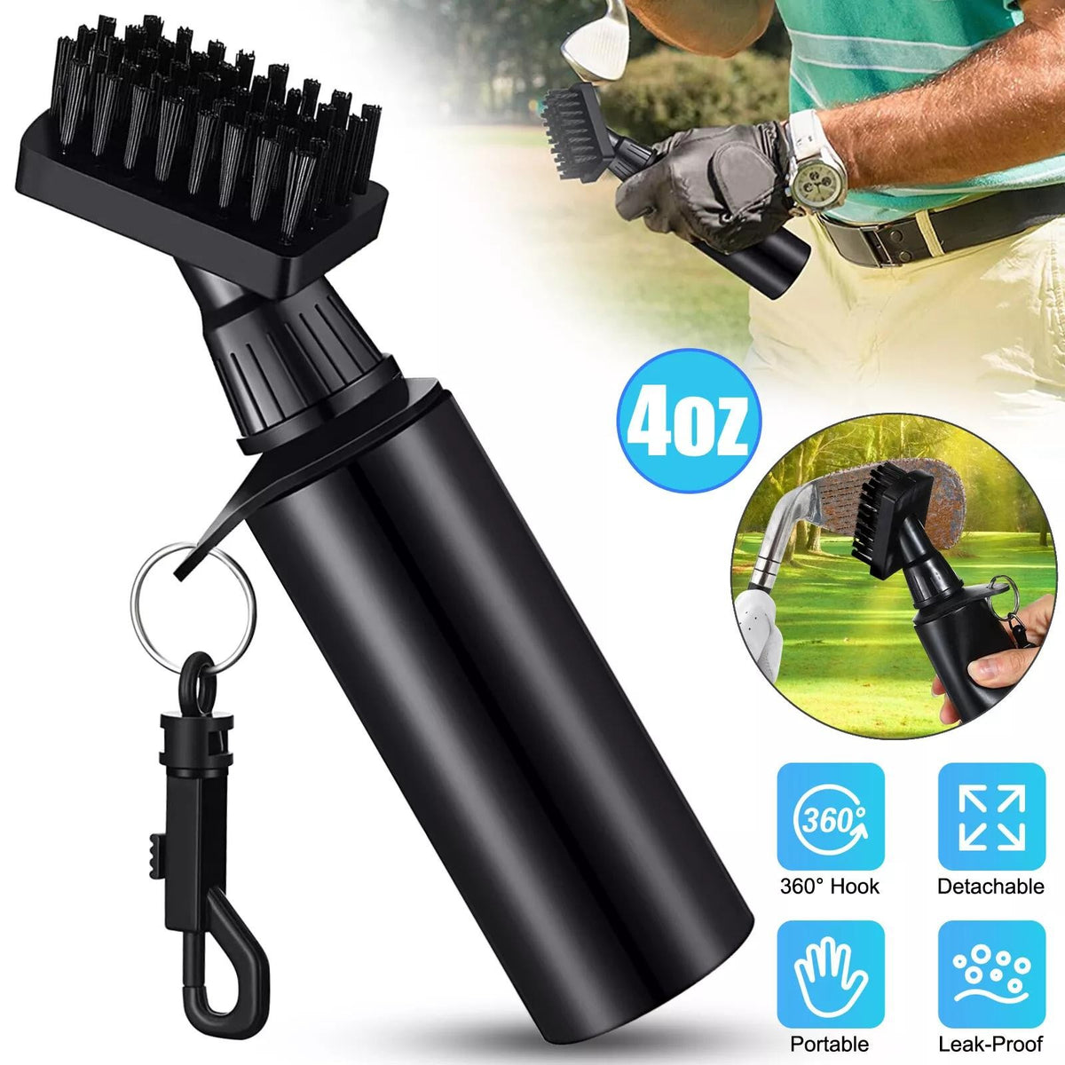 Golf Club Groove Cleaner Brush Kit with Spray Water Bottle - Portable & Durable
