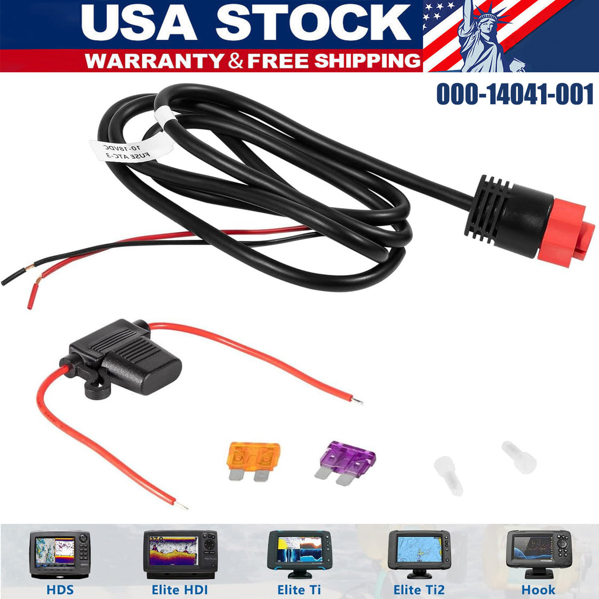 2-Wire Power Cable for Lowrance HDS Elite Ti Hook Mark - 3ft Replacement