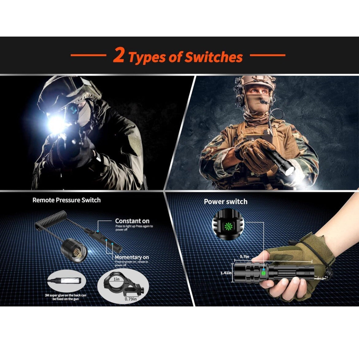 High-Output Tactical Flashlight 1600 Lumens 300m Beam IP65 Waterproof
